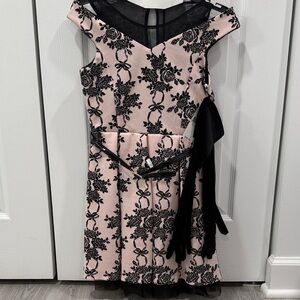 Beautees Pink and Black Floral Kids Formal Dress with Long Gloves - NWT